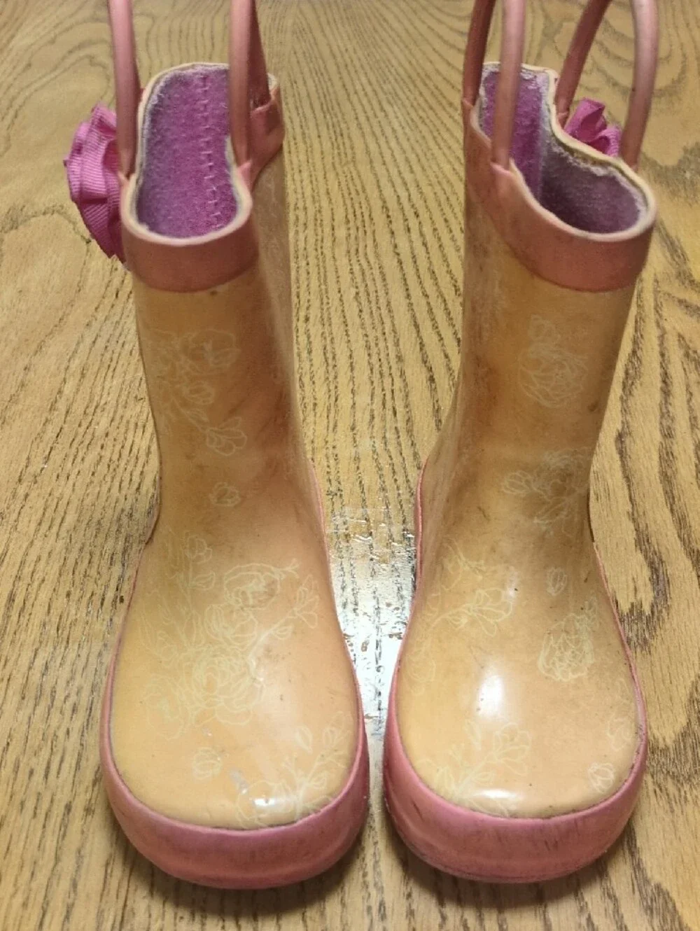 Disney Girls Peach and Pink Princess Rain Boots with Flower Accent